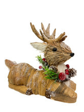 Sitting Reindeer with Antlers & Wreath - Medium 18cm