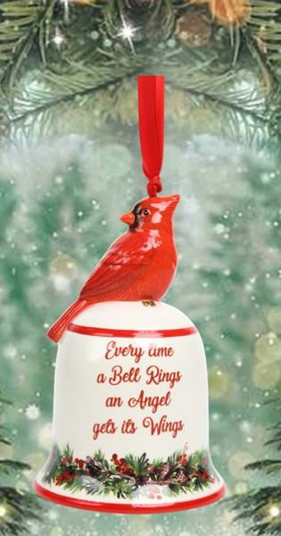 Decoration - Red Cardinal Bird Bell 9 x 14cm