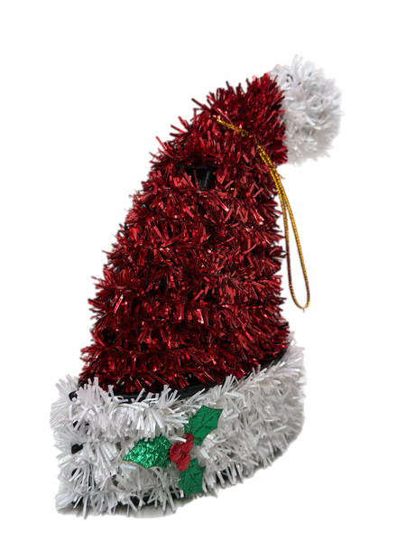 Decoration - Red Tinsel Hat - Tree Ornament 13cm