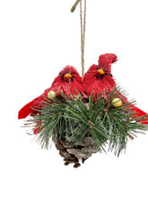 Bristlestraw Christmas Decoration - Red Robin Pair with Wreath 15cm