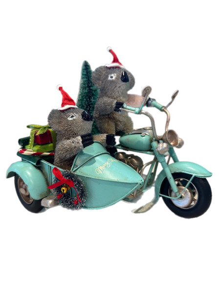 Aussie Christmas Blue Motorbike with Sidecar - 20cm