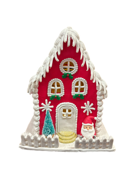 Gingerbread House - Red Poly Resin Gingerbread House 28cm