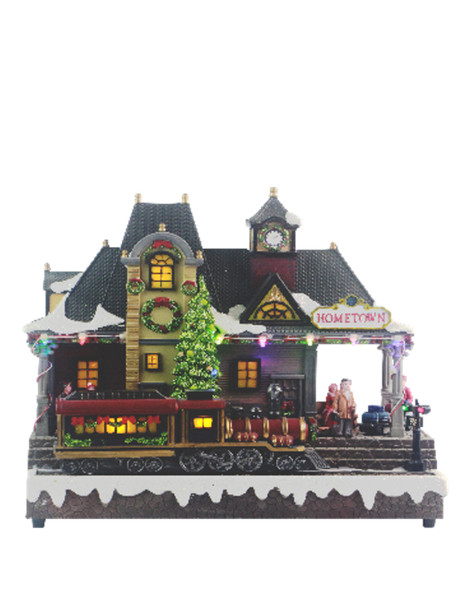 Christmas Train Station Village - Lights Movement & Sound - 32cm