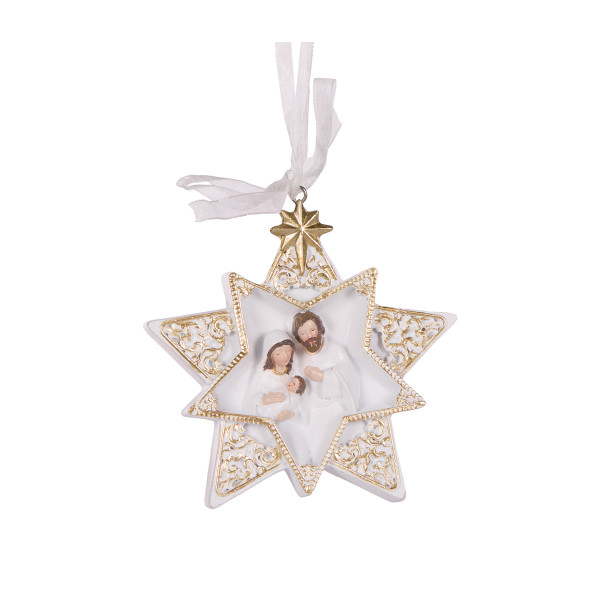 WHITE AND GOLD STAR NATIVITY - Hanging Ornament