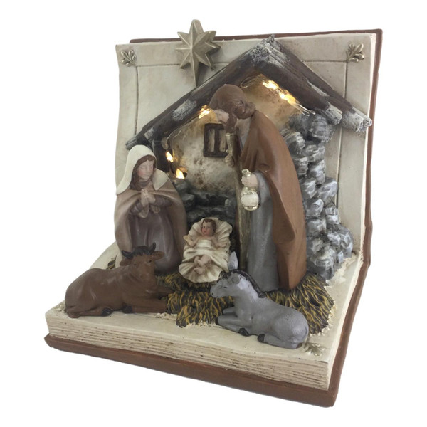 NATURAL HOLY FAMILY SCENE 25CM