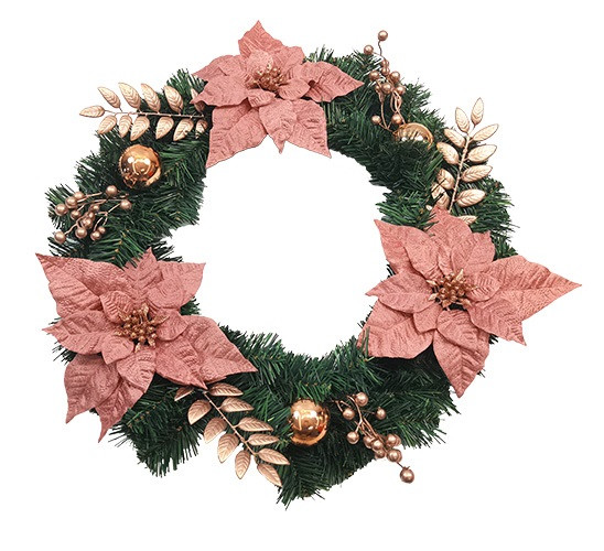 Rose Gold Poinsettia Wreath 55cm