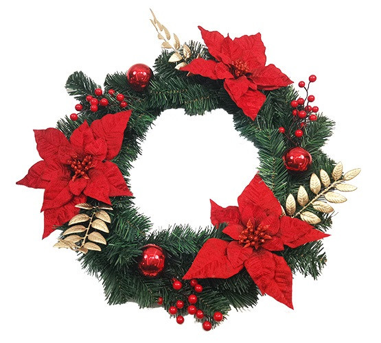 Red Gold Poinsettia Wreath 55cm