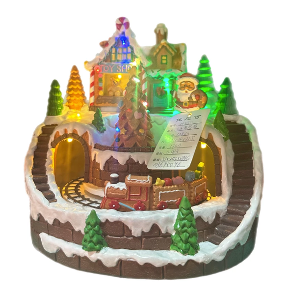 Gingerbread Christmas Train Light Up Village with Sound 21.5cm