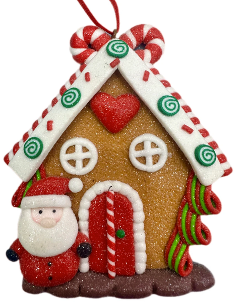 Santa Gingerbread House Ornament 10cm