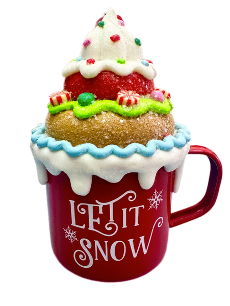 Let It Snow Candy Cupcake Mug Ornament 15cm