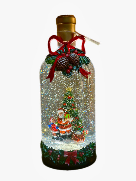 Lantern - Bottle w/ Santa & Children Around Tree 29cm