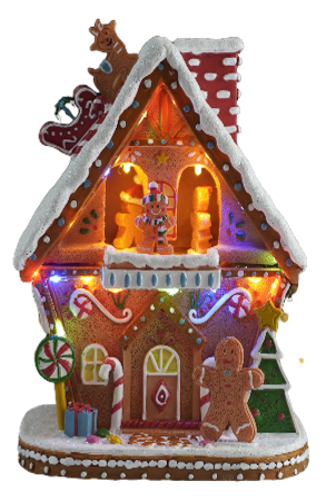 Animated LED Gingerbread House with Music 21cm