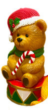 Christmas Teddy - ON DRUM WITH CANDY CANE - LED 20CM
