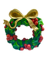 Christmas Candle Holder - WREATH AND GOLD BOW 15CM