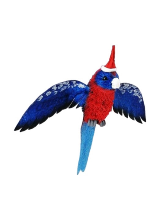 Bristlebrush Crimson Rosella with Wings & Santa Hat Ornament - 15cm Eco-Friendly img