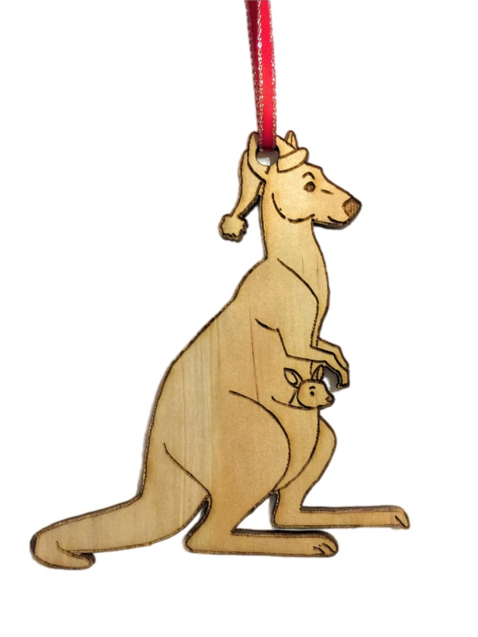 9-11cm Kangaroo Wooden Ornament - Festive Aussie Christmas Decor img