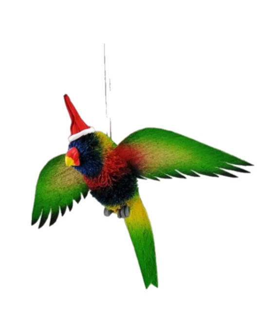Rainbow Lorikeet with Wings - Bristlebrush Christmas Ornament - 15cm img