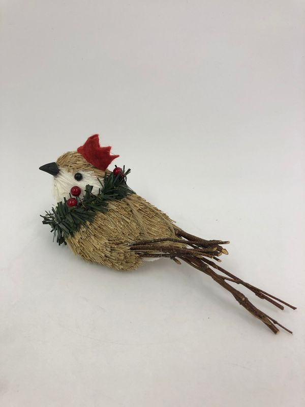 Christmas Straw Robin with Crown - 22cm img
