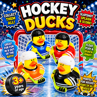Ducks - Hockey Ducks - 12/Pkg - 2 inch. This Tub Toy is for 3+ years.