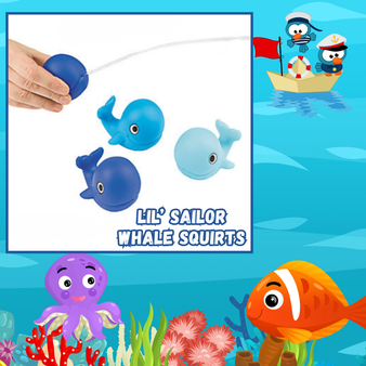 Squirts - Lil Sailor Whale - 12/Pkg - 2 1/4". This Tub Toy is for 3+ years.