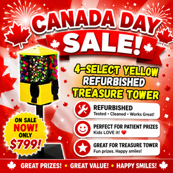 Refurbished - YELLOW  TOKEN/QUARTER Treasure Tower 4-Select  - ONE YEAR WARRANTY -Includes 250 FREE tokens and FREE shipping