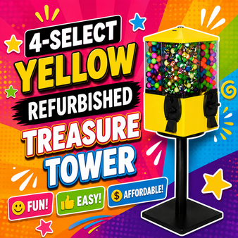 Refurbished - YELLOW  TOKEN/QUARTER Treasure Tower 4-Select  - ONE YEAR WARRANTY -Includes 250 FREE tokens and FREE shipping