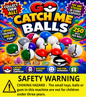 Go Catch Me Capsules with Character & Small Sticker Inside -  Header Card