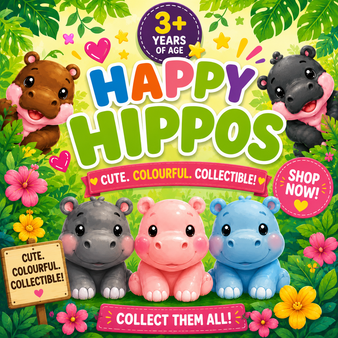 Happy Hippos-Squishy - 250/Pkg