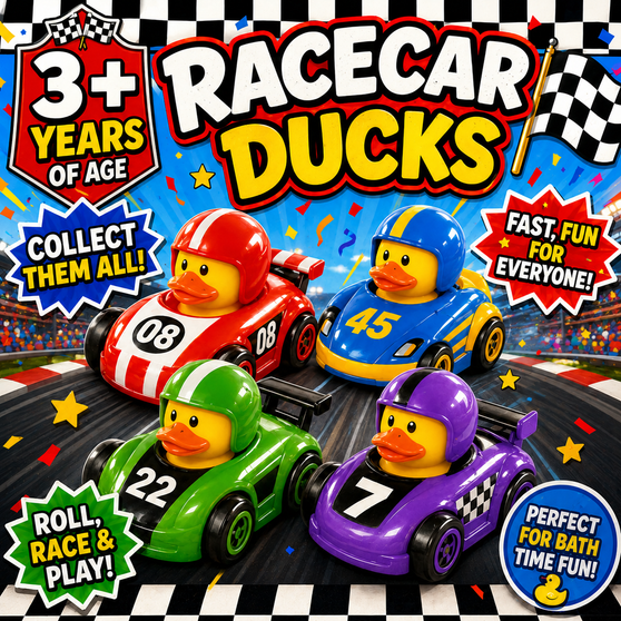 Ducks - Race Car Driver - 12/Pkg - 2 inch. This Tub Toy is for 3+ years.