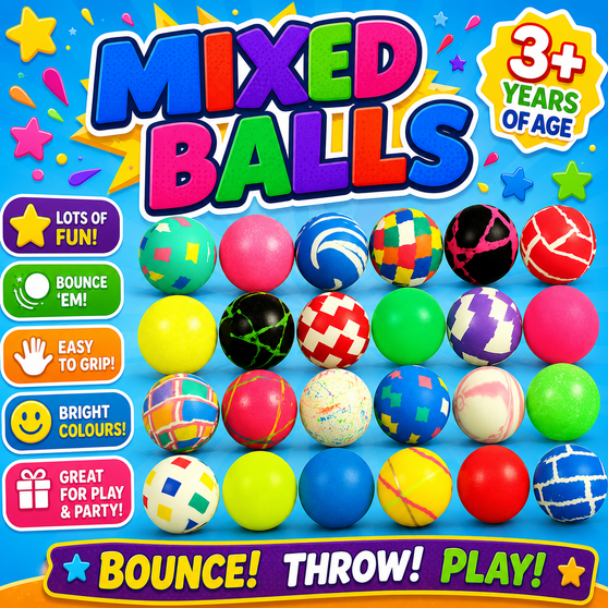 Balls - Mixed Bouncy 31 mm - IN BAGS OF 250/Pkg