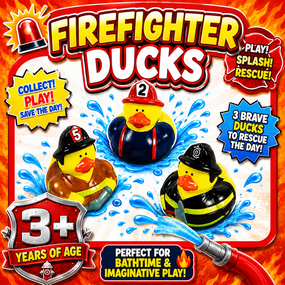Ducks - Firefighter Ducks - 12/Pkg - 2 inch. This Tub Toy is for 3+ years.