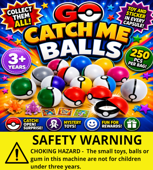 Go Catch Me Capsules with Character & Small Sticker Inside -  Header Card