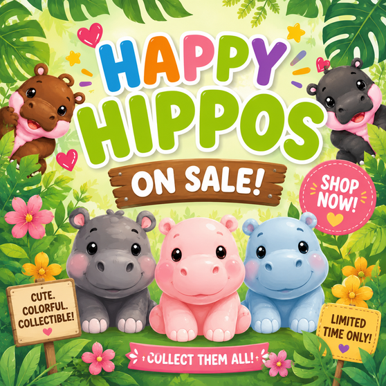Happy Hippos-Squishy - 250/Pkg