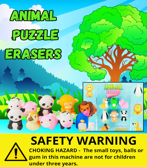 Animal Puzzle Erasers -  Header Card Only