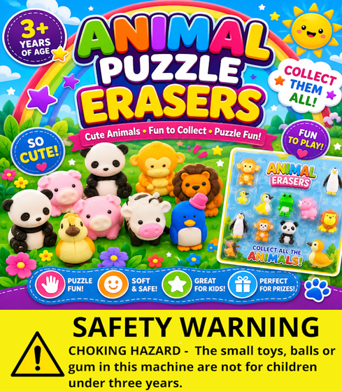 Animal Puzzle Erasers -  Header Card Only