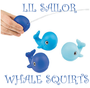 Squirts - Lil Sailor Whale - 12/Pkg - 2 1/4". This Tub Toy is for 3+ years. Squirts - Lil Sailor Whale - 12/Pkg - 2 1/4". This Tub Toy is for 3+ years.