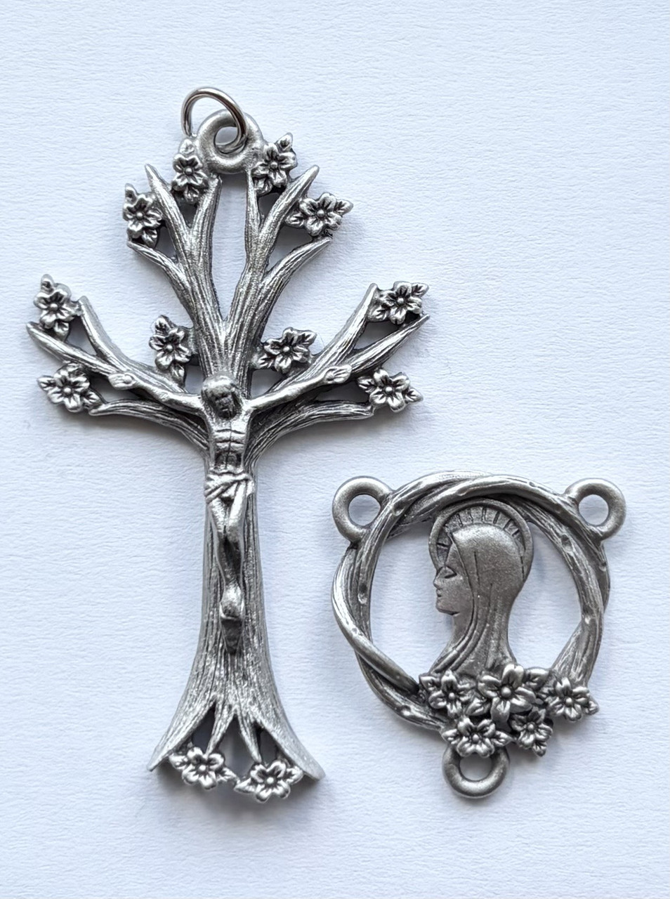 【中古】 REFERENCE Cross hearT No. S342P Pewter Rosary Crucifix and Center Set | Rosary Parts