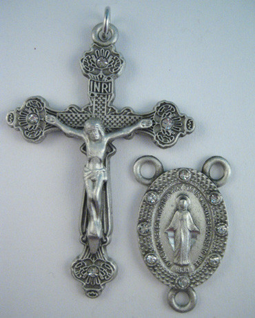 S456P-CR Crucifix Center Matching Set Pewter Crucifix Center with  Crystal Stones, April