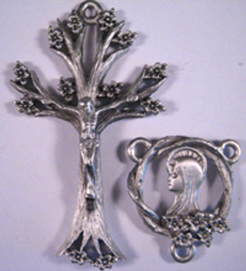 No. S342P Pewter Tree of Life Rosary Crucifix and Center Set