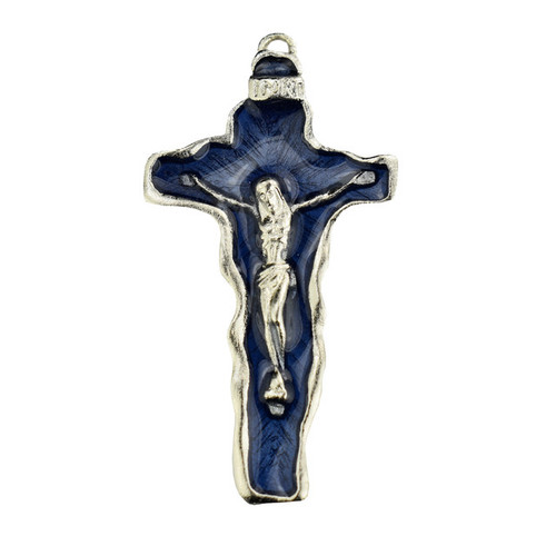 No. 7731P Pewter Lourdes Grotto Crucifix Inlayed with Blue Epoxy, size: 1 3/4".