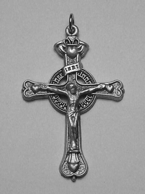 760P Pewter Claddagh Crucifix Size: 1-5/8"