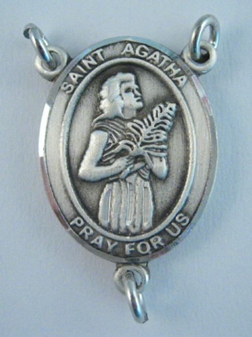 No. 8922 Sterling Silver St. Agatha Rosary Centerpiece. Patron Saint of Nurses & Breast Cancer.