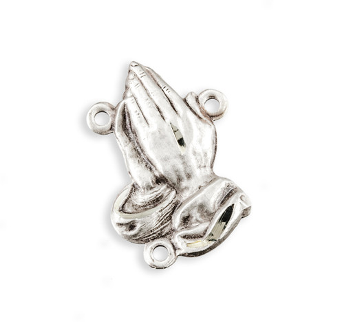 No. 8809 Sterling Silver Praying Hands Rosary Centerpiece