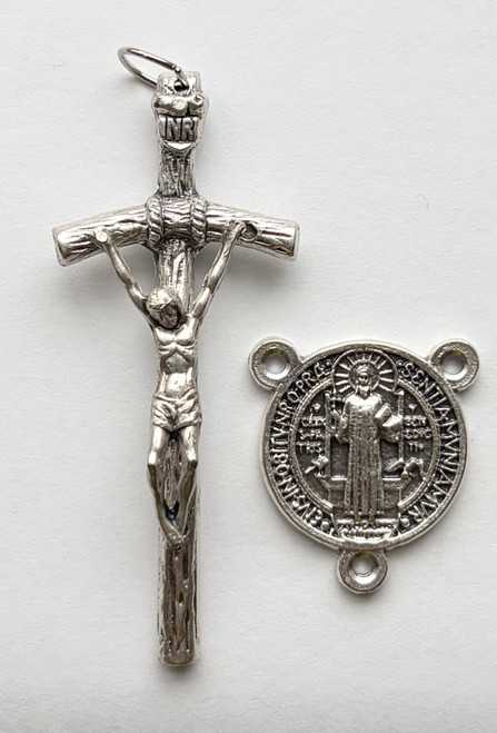 S360BM Crucifix & Center Set - Base Metal Crucifix 751BM, Center 9029BM. Used to make a St. Benedict Rosary.