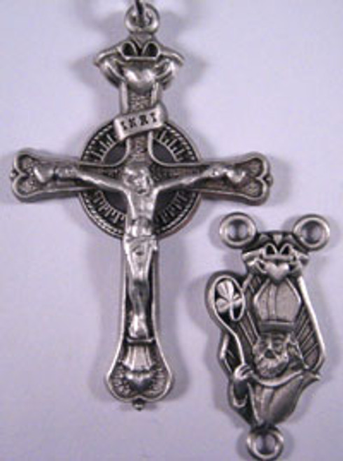 No. S344P  Crucifix & Center Matching Set - Pewter Crucifix 760P, Center 850P. St. Patrick Irish Rosary Set.