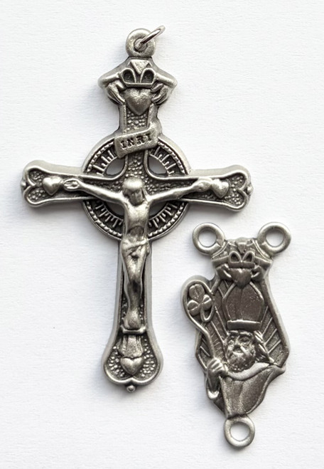 No. S344P  Crucifix & Center Matching Set - Pewter Crucifix 760P, Center 850P. St. Patrick Irish Rosary Set.