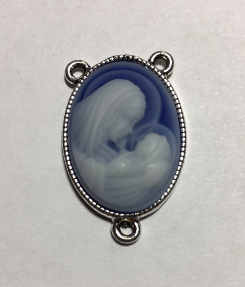 No. 9037 Blue Cameo Mother & Child Pewter Rosary Centerpiece