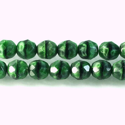 No. 164 8mm Glass Fire Polished Beads Tigereye Green - 60 beads No. 164 8mm Glass Fire Polished Beads Tigereye Green - 60 beads