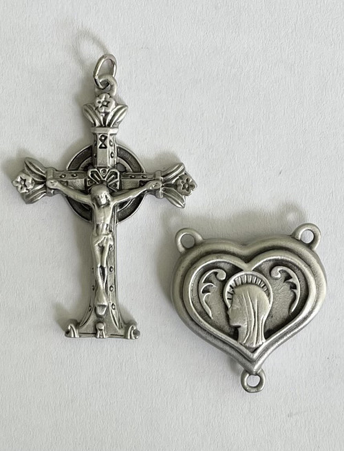 No. S353P Crucifix & Center  Pewter Lourdes Set