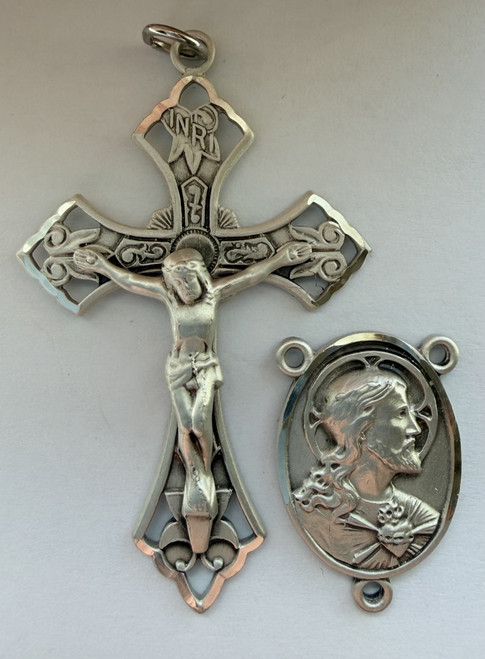 No. S482 Crucifix & Center Set - Sterling Silver Crucifix No. 782, Center No. 803. Scapular Set.